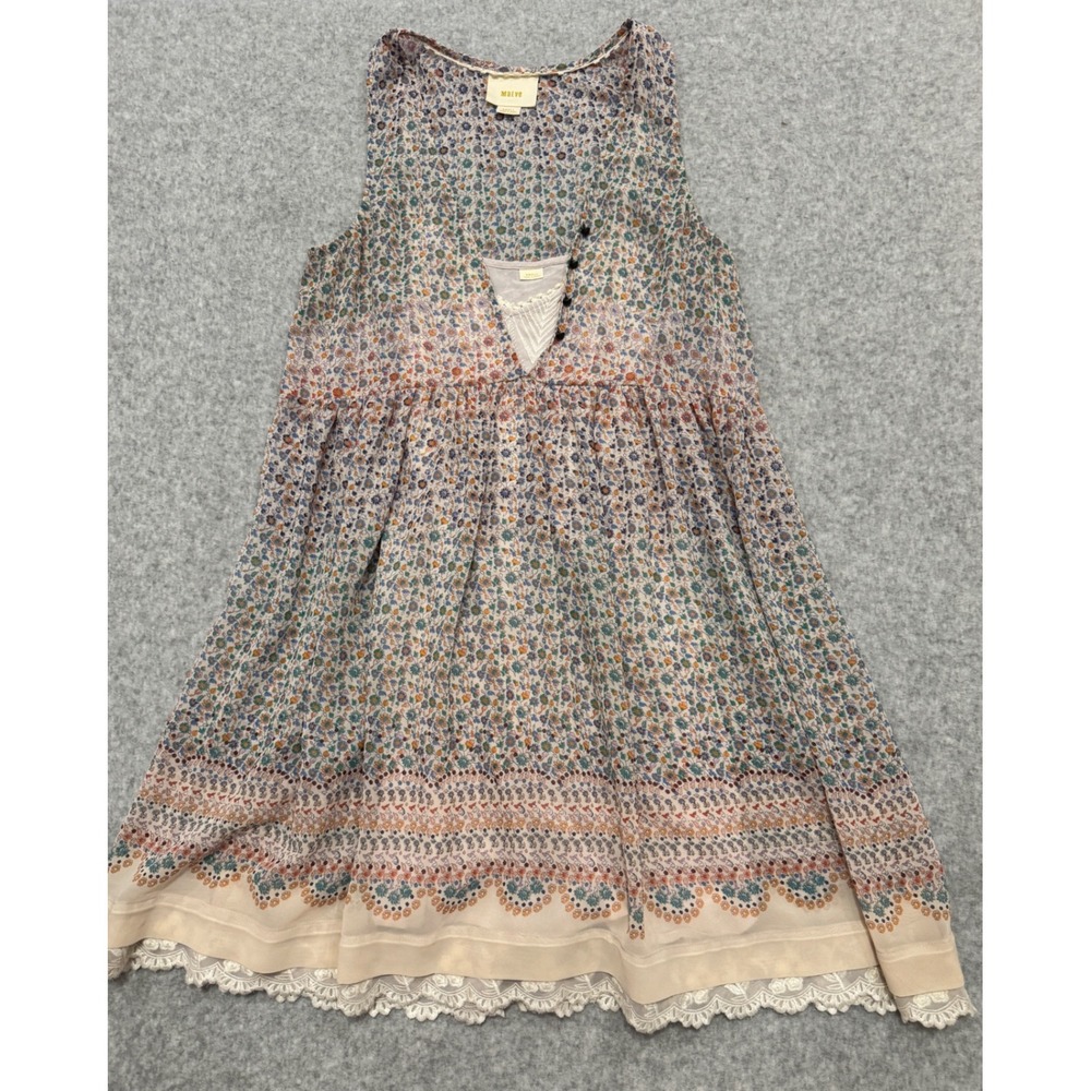 Maeve Anthropologie Floral Babydoll Dress Lace Hem Sleeveless Small Multi-Color